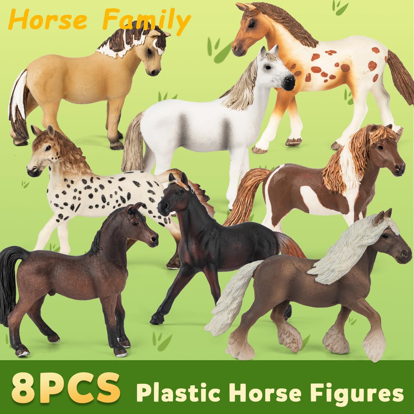 TikOnsYol 8 in 1 Horse Toy Set – 8 Realistic 5-Inch Horses with Stable for Girls 6–12