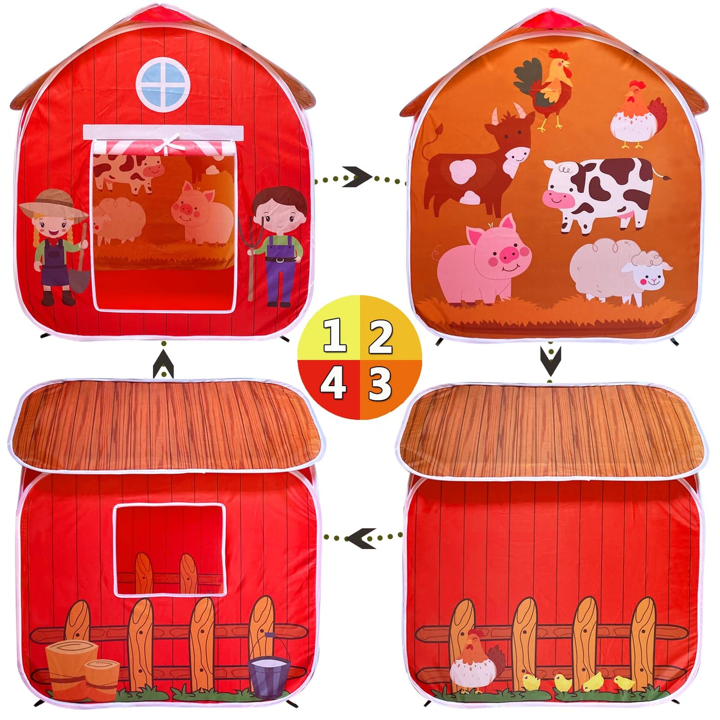 TikOnsYol Kids Play Tent - Pop Up Barn for Indoor & Outdoor Play