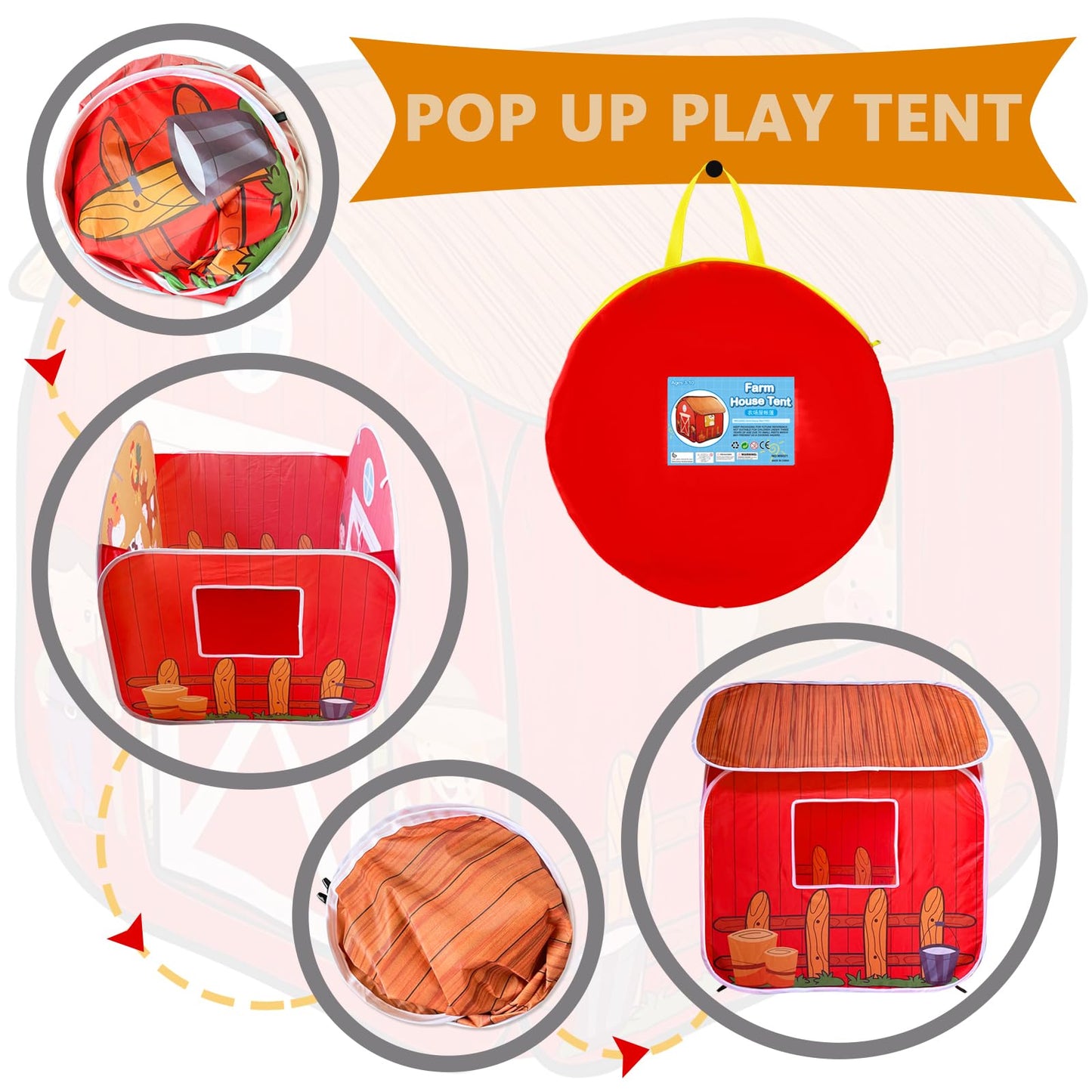 TikOnsYol Kids Play Tent - Pop Up Barn for Indoor & Outdoor Play