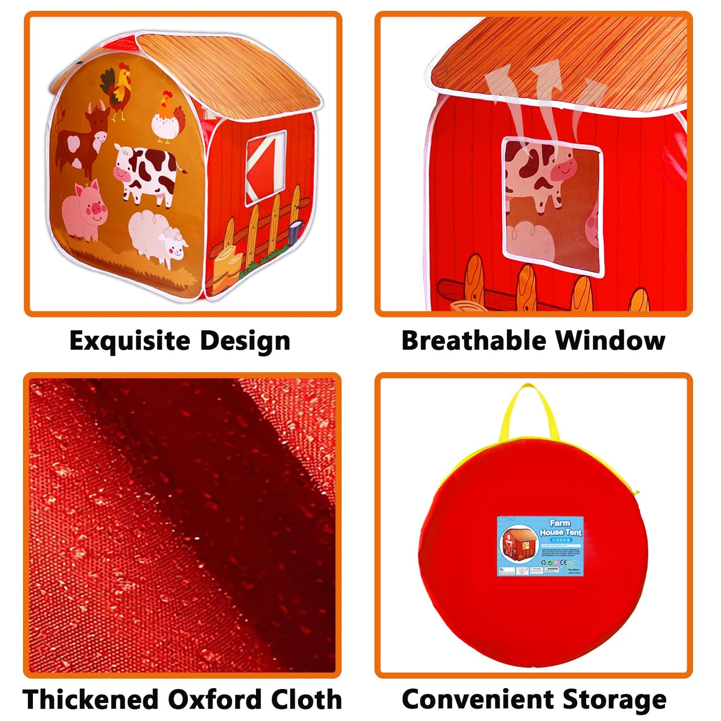 TikOnsYol Kids Play Tent - Pop Up Barn for Indoor & Outdoor Play
