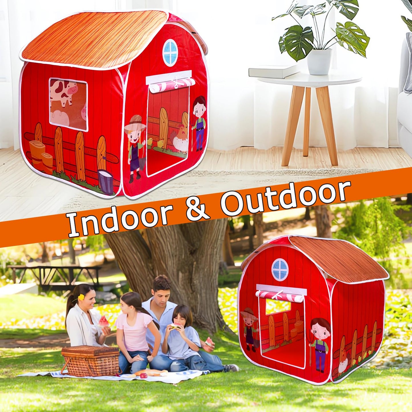 TikOnsYol Kids Play Tent - Pop Up Barn for Indoor & Outdoor Play