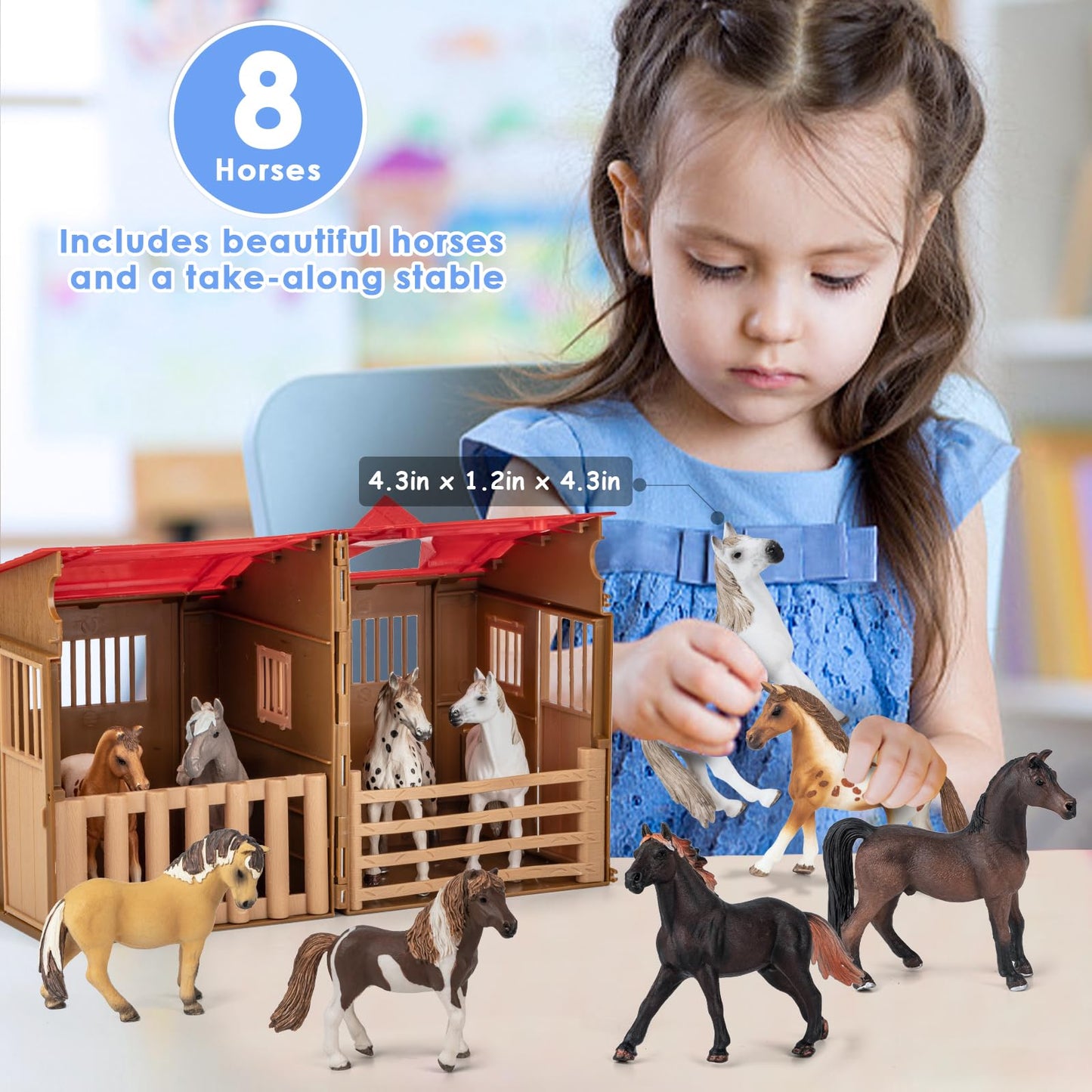 TikOnsYol 8 in 1 Horse Toy Set – 8 Realistic 5-Inch Horses with Stable for Girls 6–12