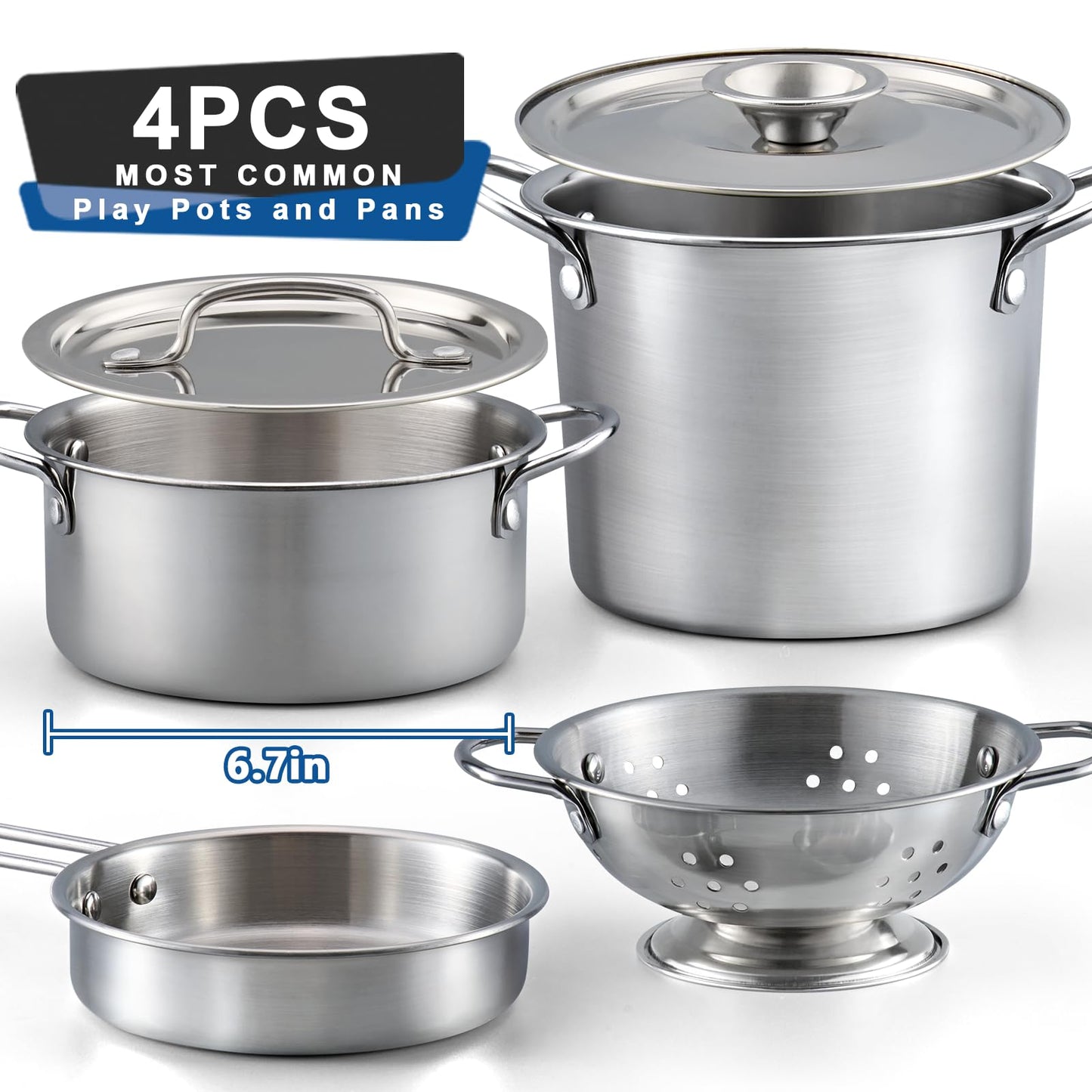 TikOnsYol 12Pcs Kids Kitchen Pots & Pans Set – Stainless Steel Pretend Play