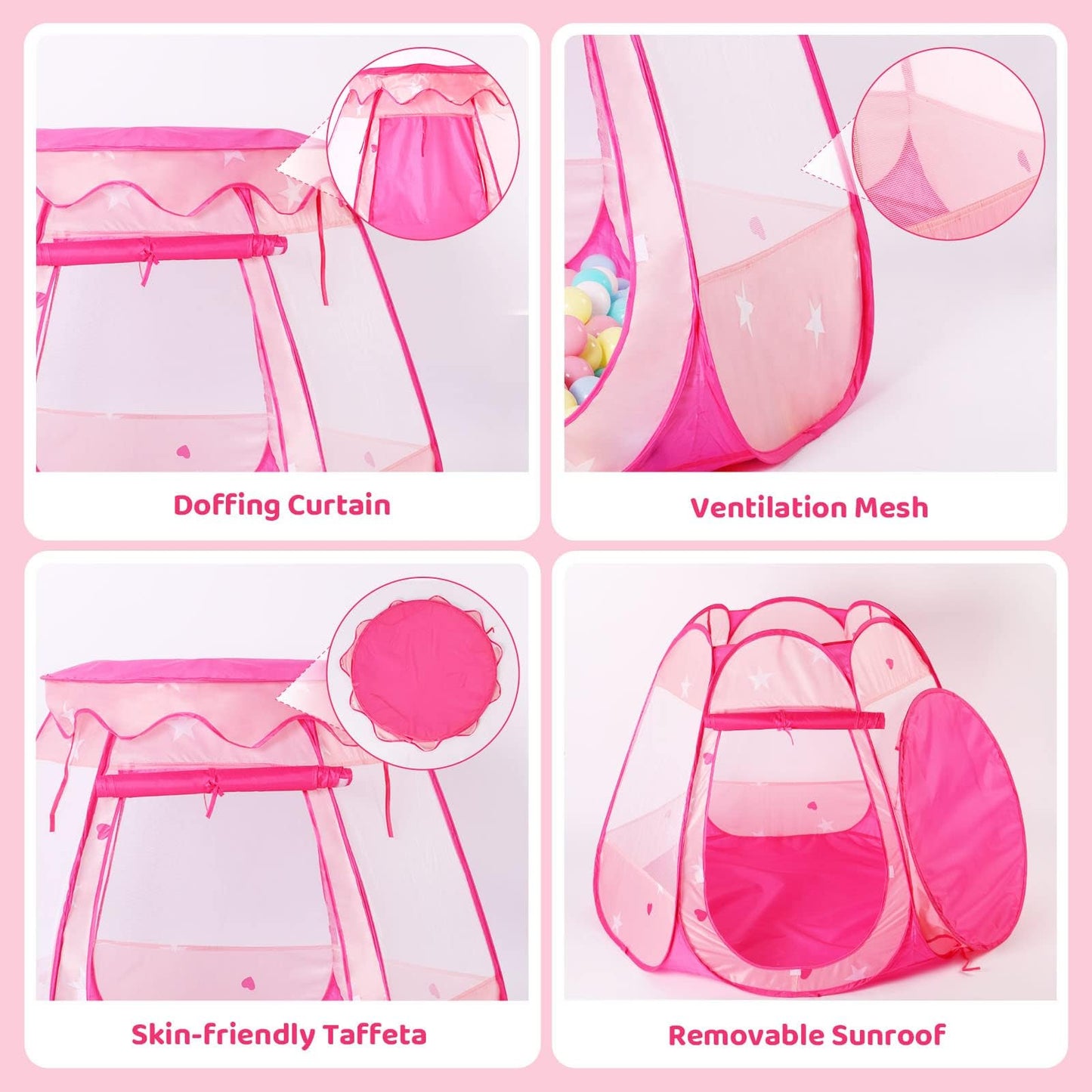 TIKTENT Pop Up Princess Tent with Colorful Star Lights — Indoor/Outdoor Play Tent for 1-3 Year Old Girls