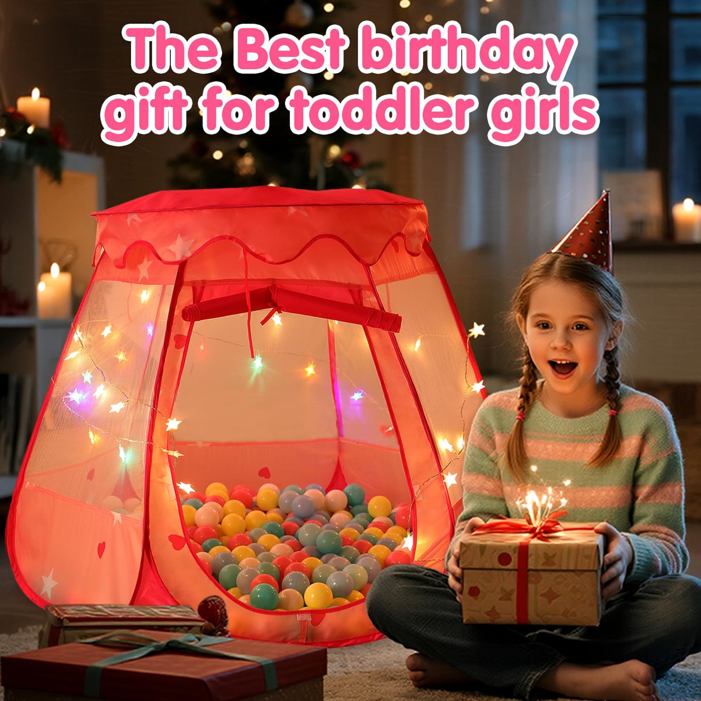 TIKTENT Pop Up Princess Tent with Colorful Star Lights — Indoor/Outdoor Play Tent for 1-3 Year Old Girls