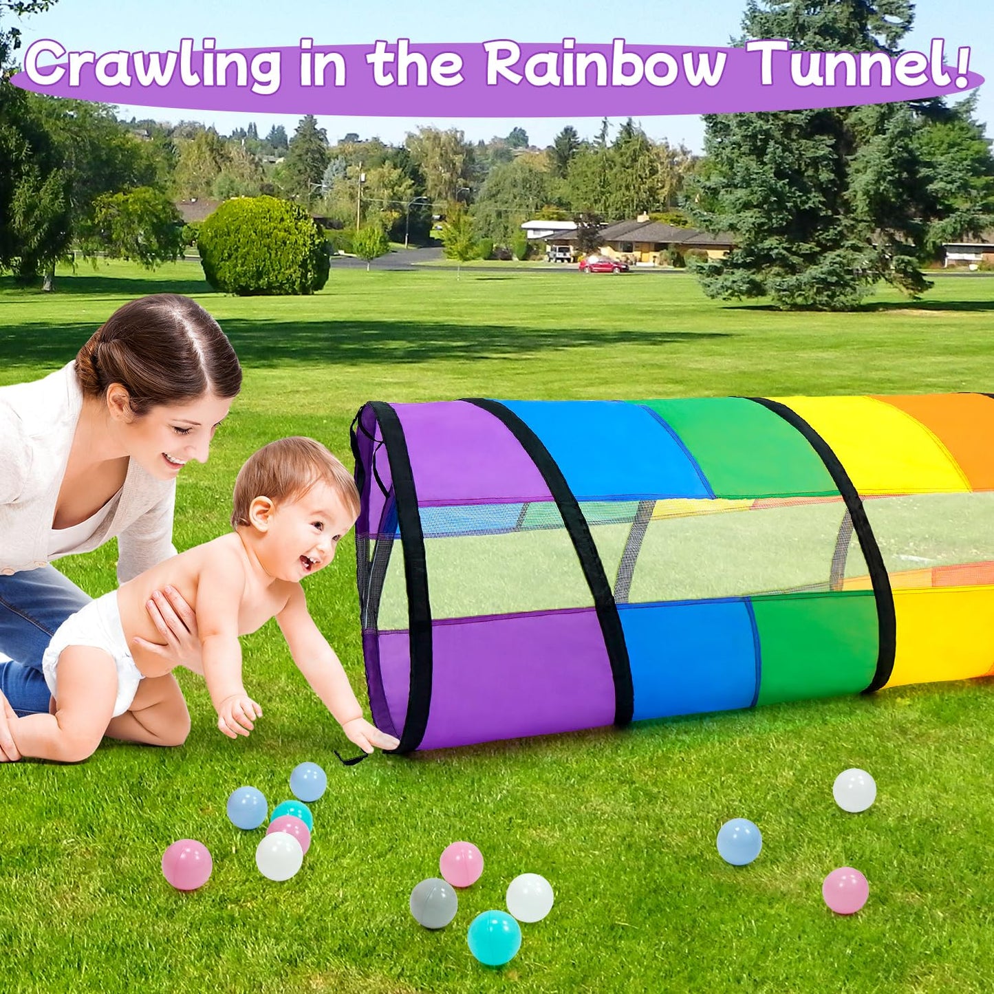 TIKTENT Kids Play Tunnel - 21-Inch Rainbow Pop-Up Indoor/Outdoor Tunnel for Toddlers, Babies & Pets