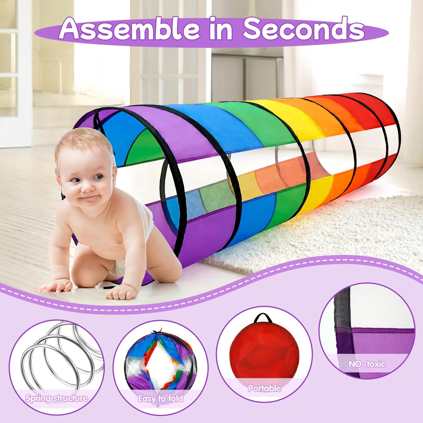 TIKTENT Kids Play Tunnel - 21-Inch Rainbow Pop-Up Indoor/Outdoor Tunnel for Toddlers, Babies & Pets