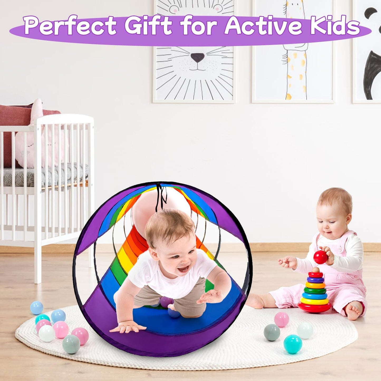 TIKTENT Kids Play Tunnel - 21-Inch Rainbow Pop-Up Indoor/Outdoor Tunnel for Toddlers, Babies & Pets