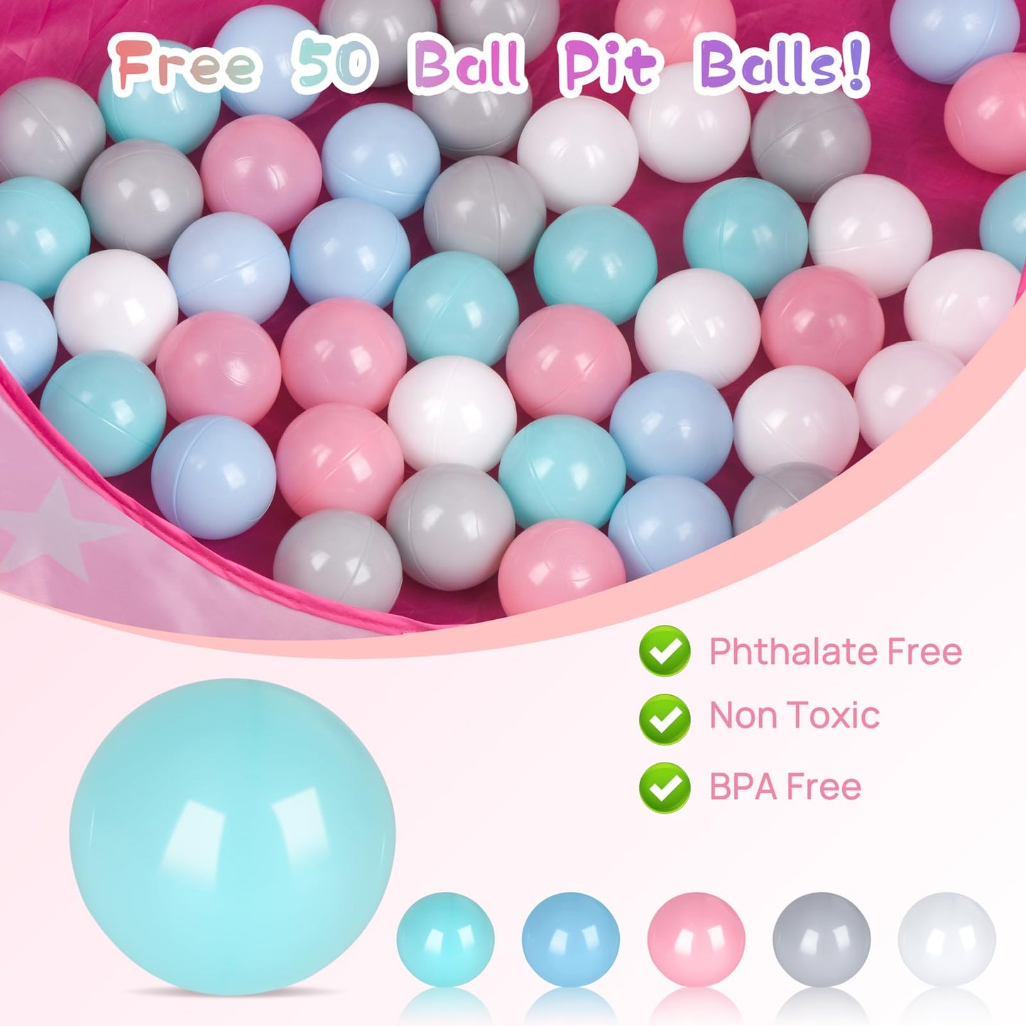 TIKTENT Baby Ball Pit & Pop Up Princess Tent – 50 Balls, Star Lights, Indoor/Outdoor Play for Toddlers