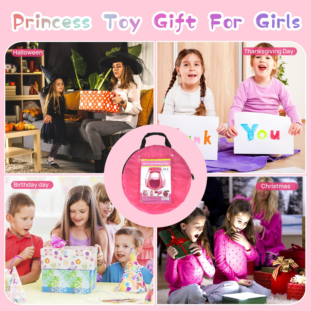 TIKTENT Baby Ball Pit & Pop Up Princess Tent – 50 Balls, Star Lights, Indoor/Outdoor Play for Toddlers