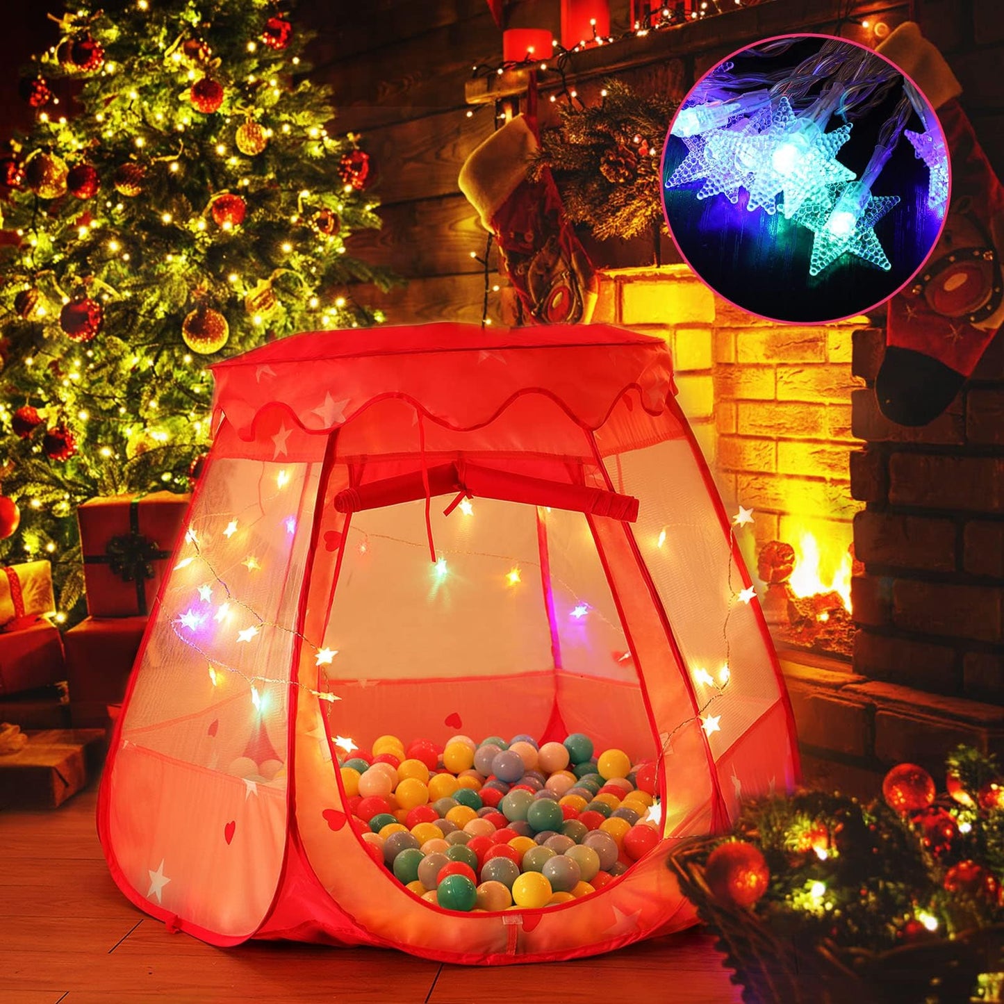 TIKTENT Pop Up Princess Tent with Colorful Star Lights — Indoor/Outdoor Play Tent for 1-3 Year Old Girls