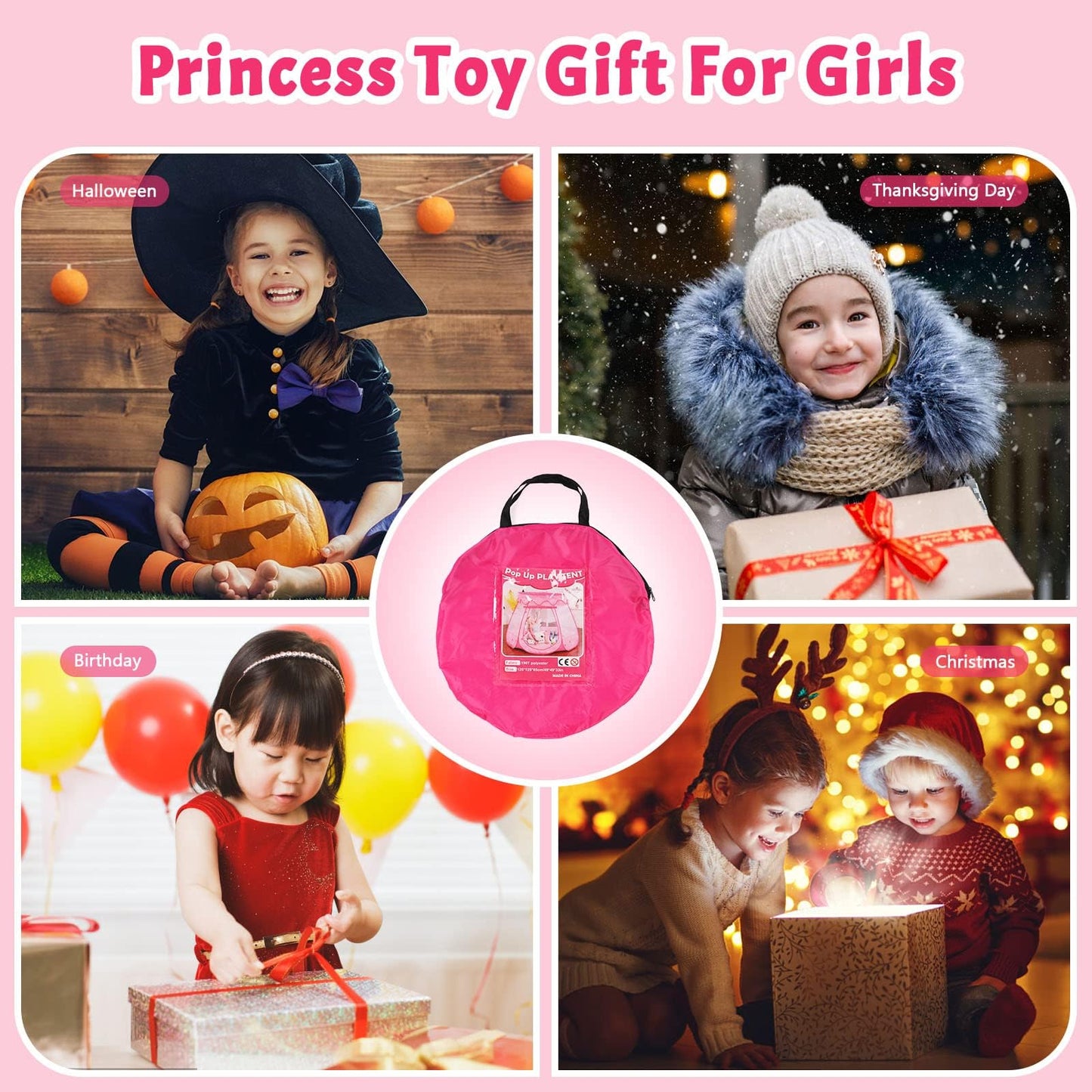 TIKTENT Pop Up Princess Tent with Colorful Star Lights — Indoor/Outdoor Play Tent for 1-3 Year Old Girls