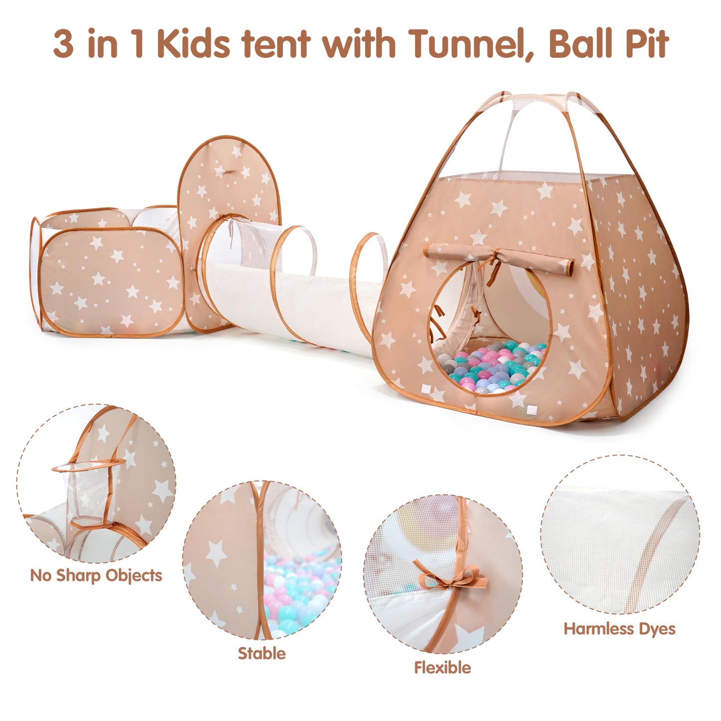 TIKTENT 3-in-1 Pop Up Play Tent with Tunnel & Ball Pit | Indoor/Outdoor