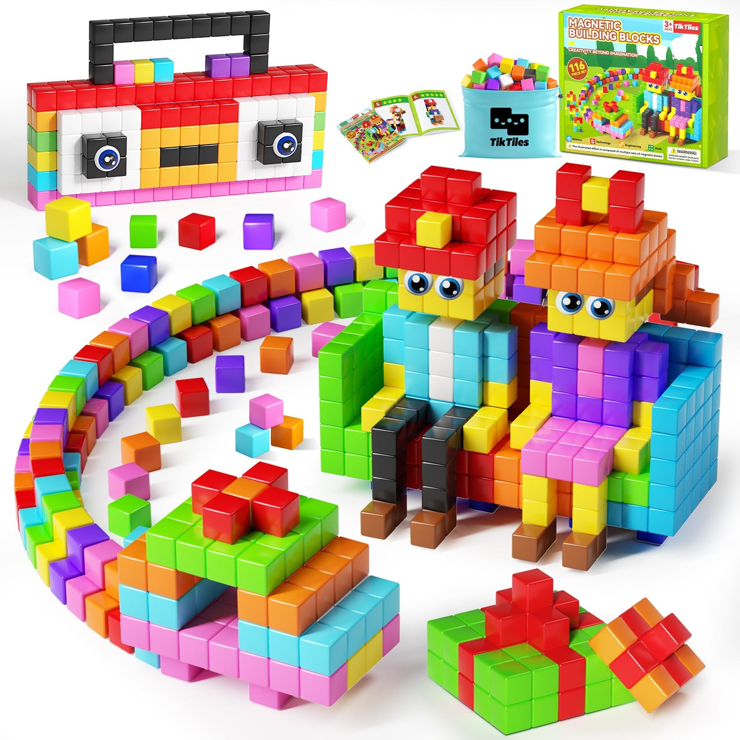 TikTiles 116PCS Magnetic Blocks with Eyes – STEM Building Set for Kids 3-8