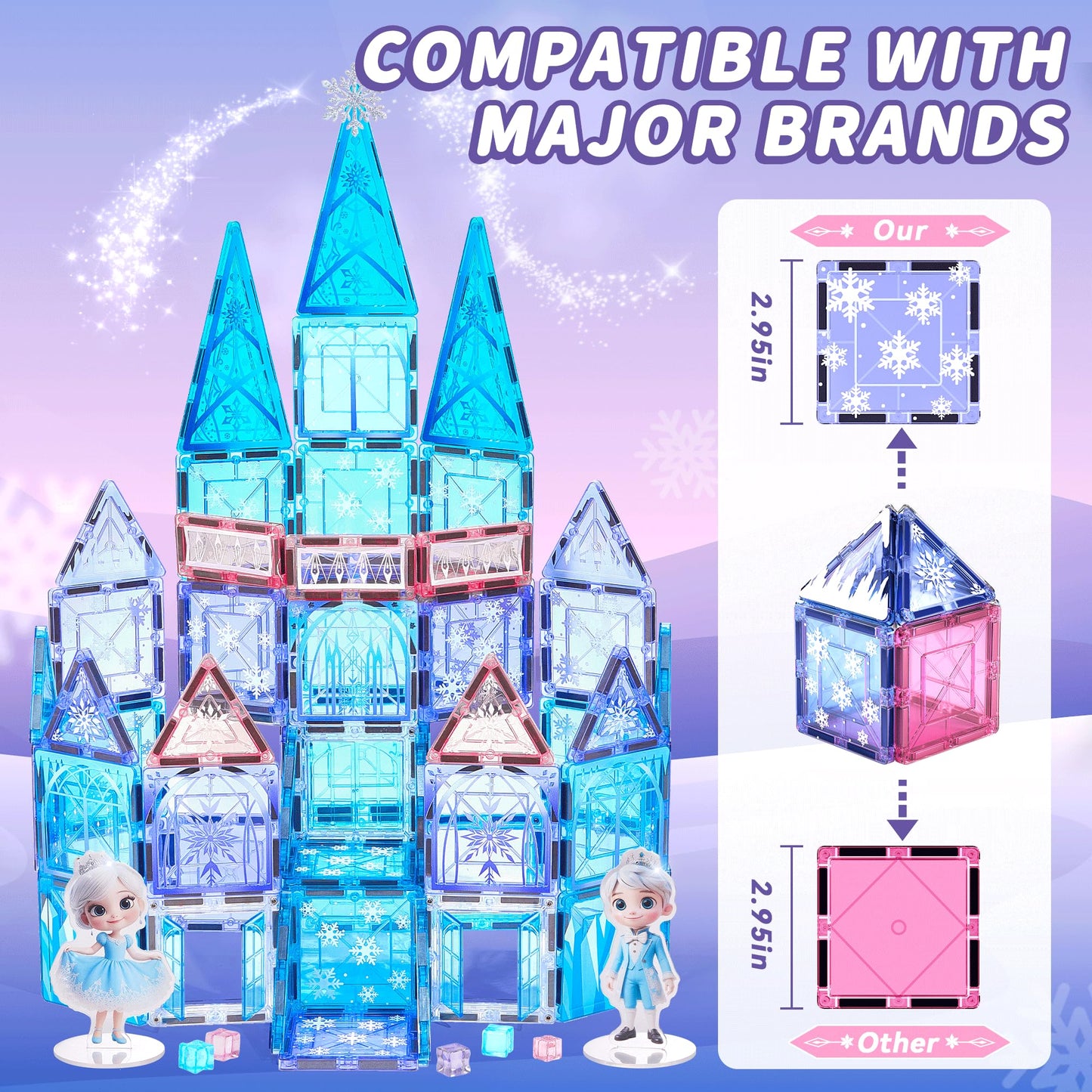 TikTiles Magnetic Tiles Building Toys – Snow Princess Castle Set with 101 Pieces for Kids 3-8 | STEM & Sensory Magnet Toys