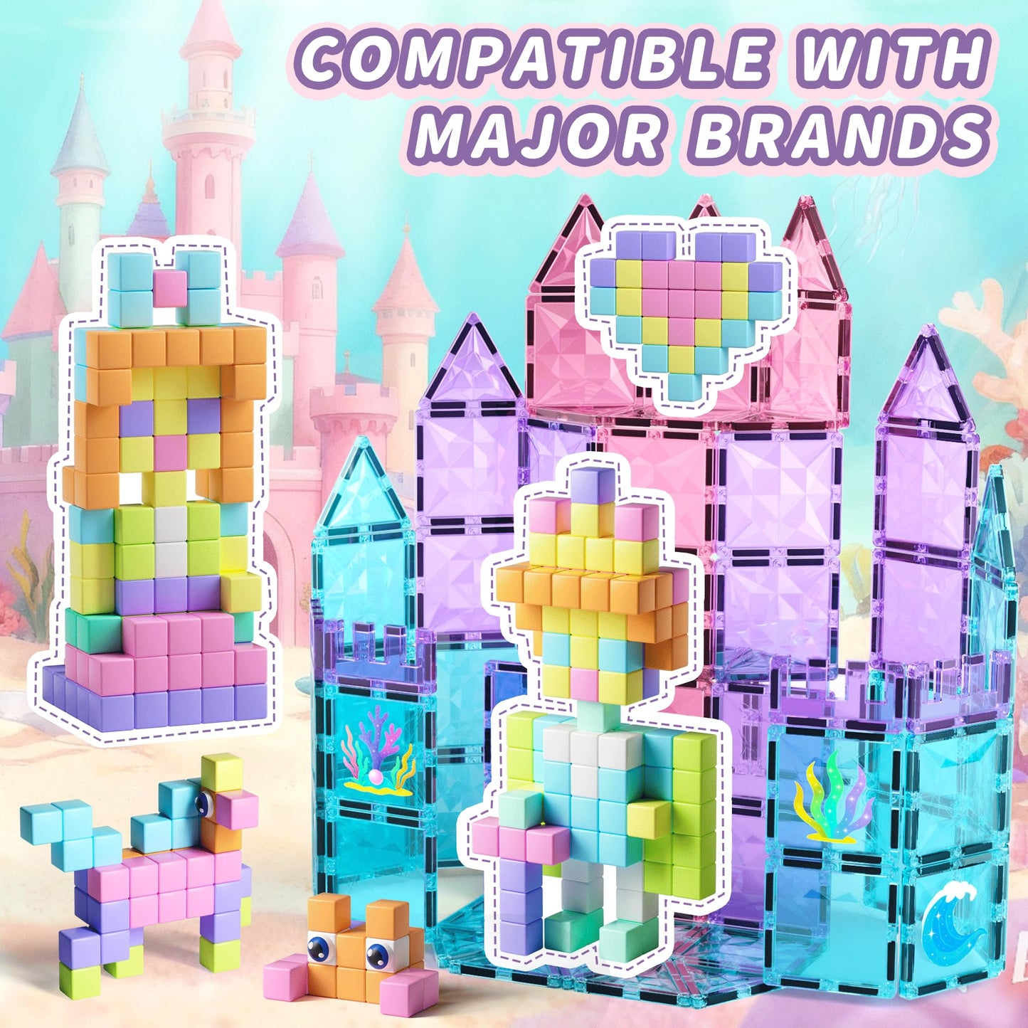 TikTiles 65-Piece Magnetic Blocks with Eyes – STEM Building Toy for Kids 3-8 (Macaron Colors)