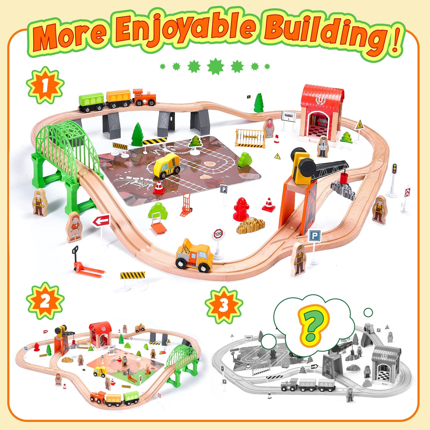TikTiles Wooden Train Set 102-Piece – Double-Sided Tracks & Magnetic Crane