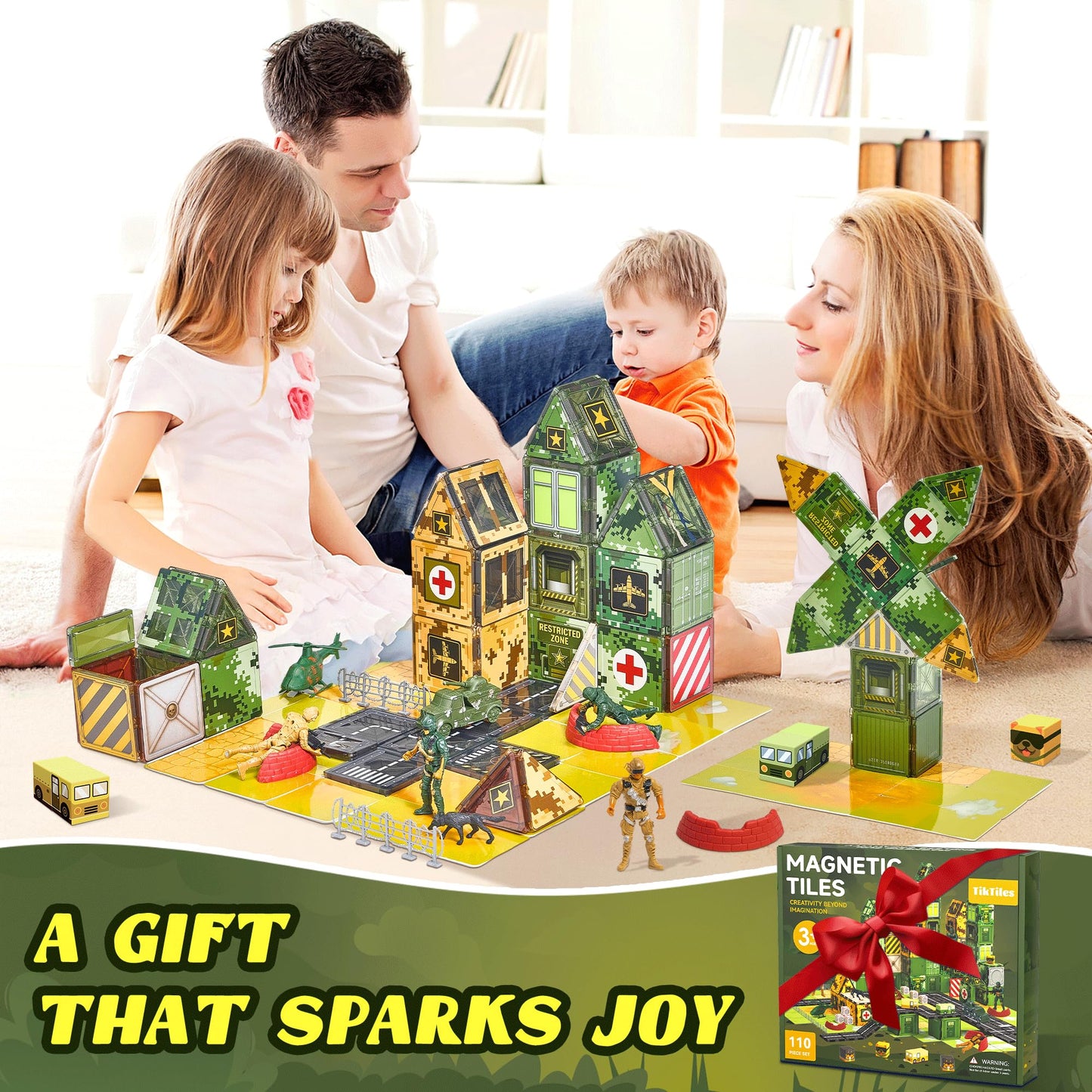 TikTiles Magnetic Tiles Road Building Set – Military STEM Toys for Kids 3-8