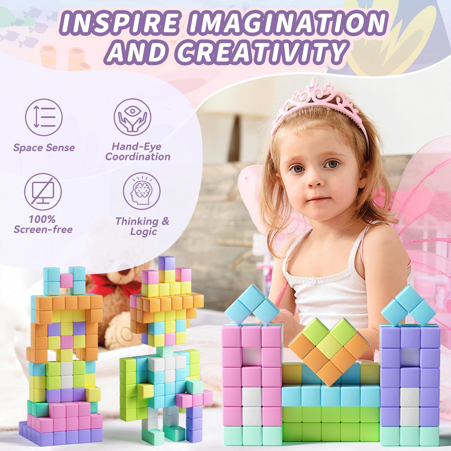 TikTiles 116PCS Magnetic Blocks with Eyes – STEM Building Toy for Kids 3-8 (Macaron Color)