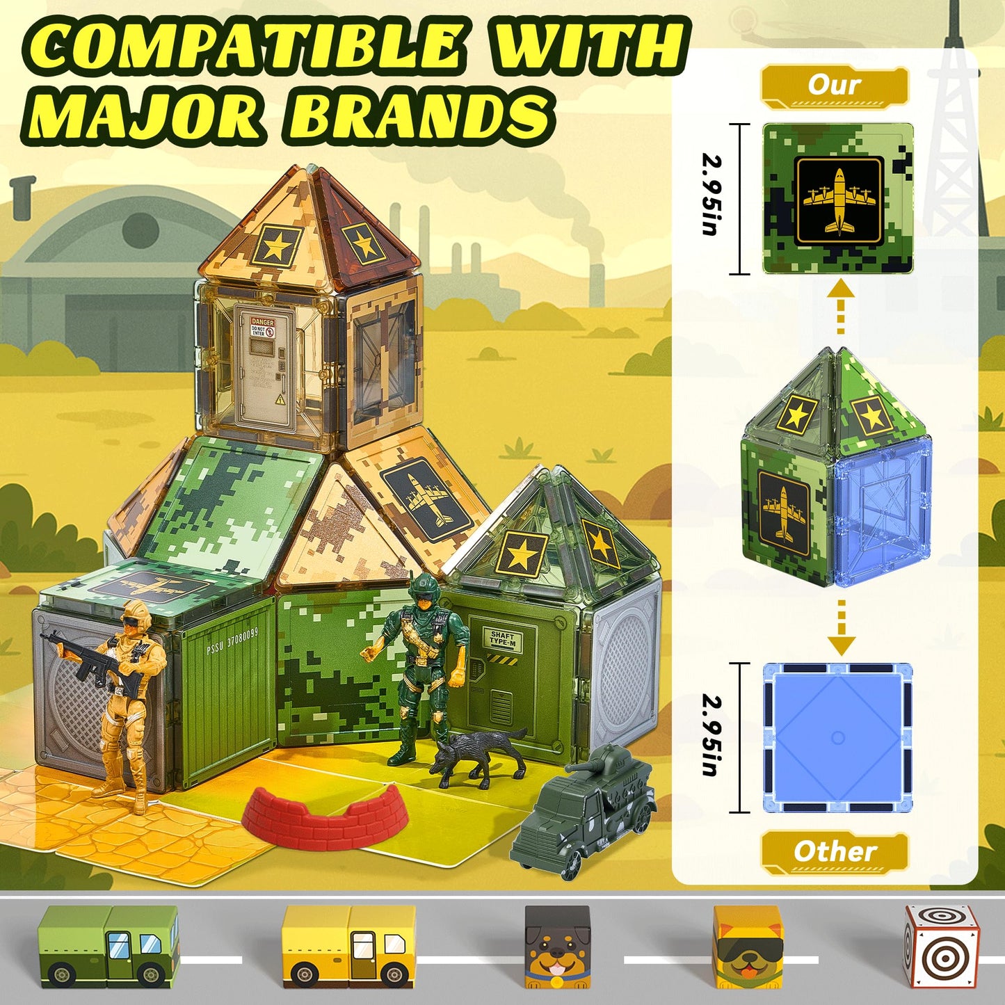 TikTiles Magnetic Tiles Road Building Set – Military STEM Toys for Kids 3-8