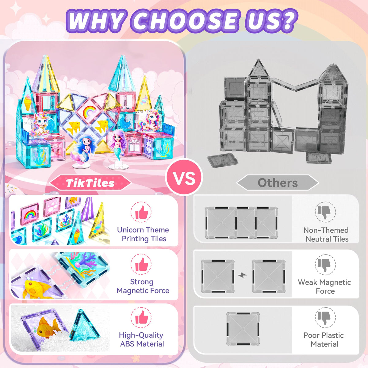 TikTiles Unicorn Magnetic Tiles Set — 88 Pieces with 4 Dolls (Ages 3-8)