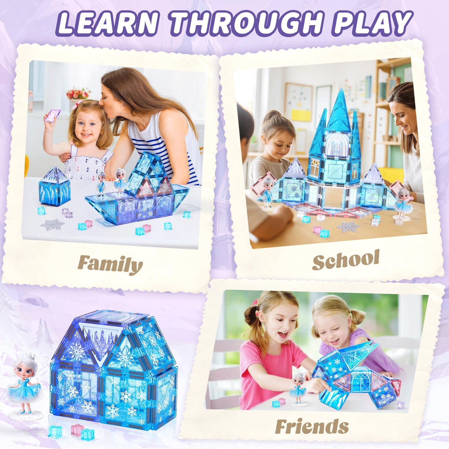 TikTiles Magnetic Tiles Building Toys – Snow Princess Castle Set with 101 Pieces for Kids 3-8 | STEM & Sensory Magnet Toys