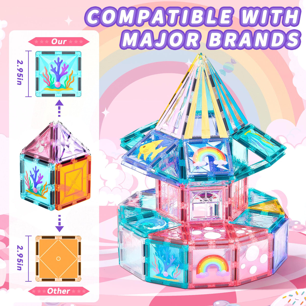 TikTiles Unicorn Magnetic Tiles Set — 88 Pieces with 4 Dolls (Ages 3-8)
