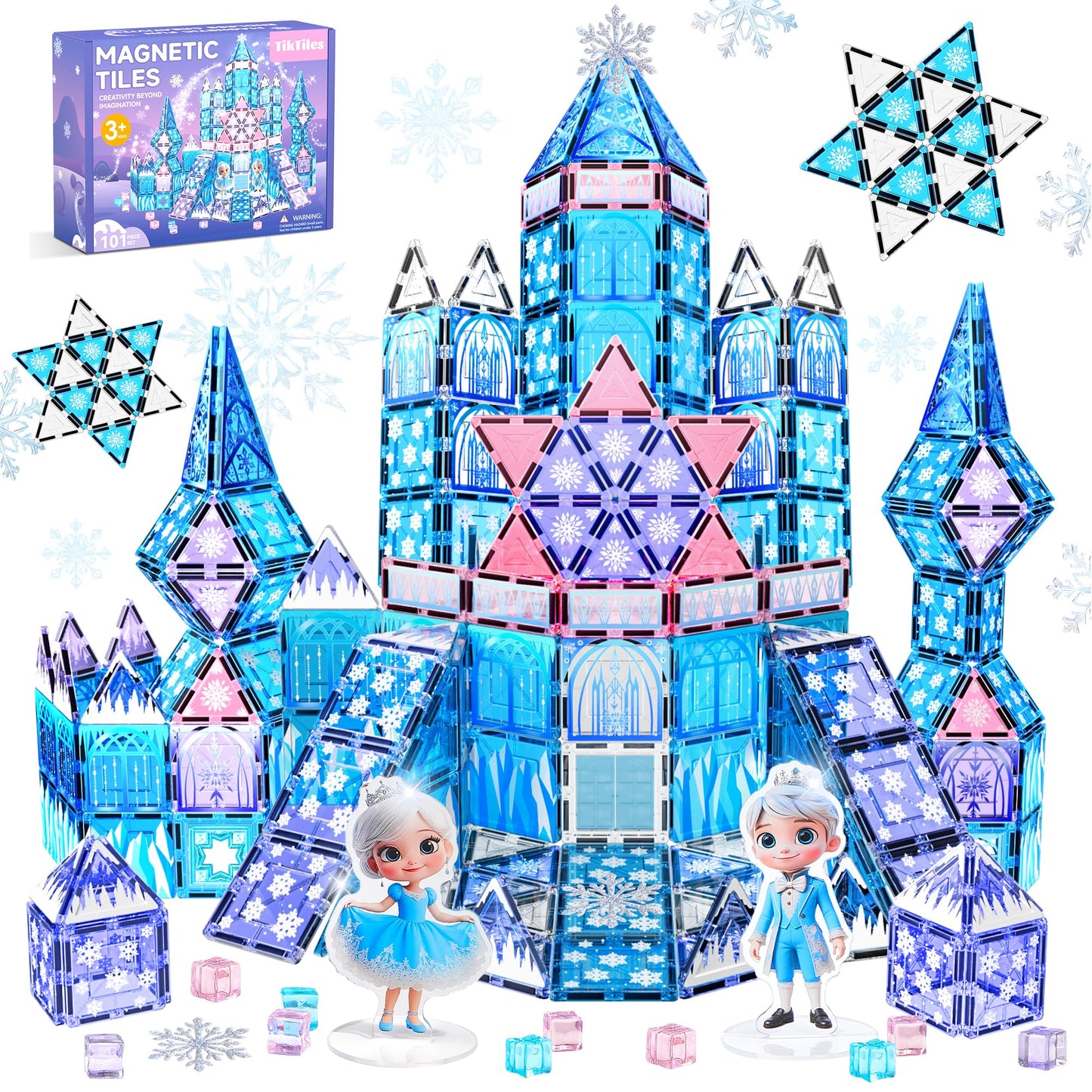 TikTiles Magnetic Tiles Building Toys – Snow Princess Castle Set with 101 Pieces for Kids 3-8 | STEM & Sensory Magnet Toys