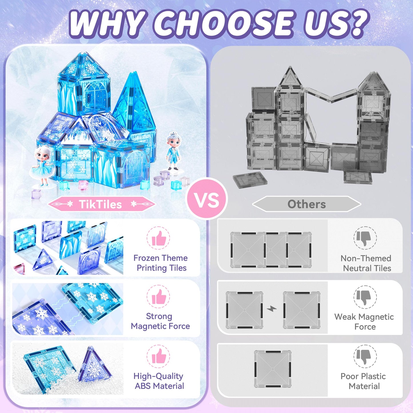 TikTiles Magnetic Tiles Building Toys – Snow Princess Castle Set with 101 Pieces for Kids 3-8 | STEM & Sensory Magnet Toys