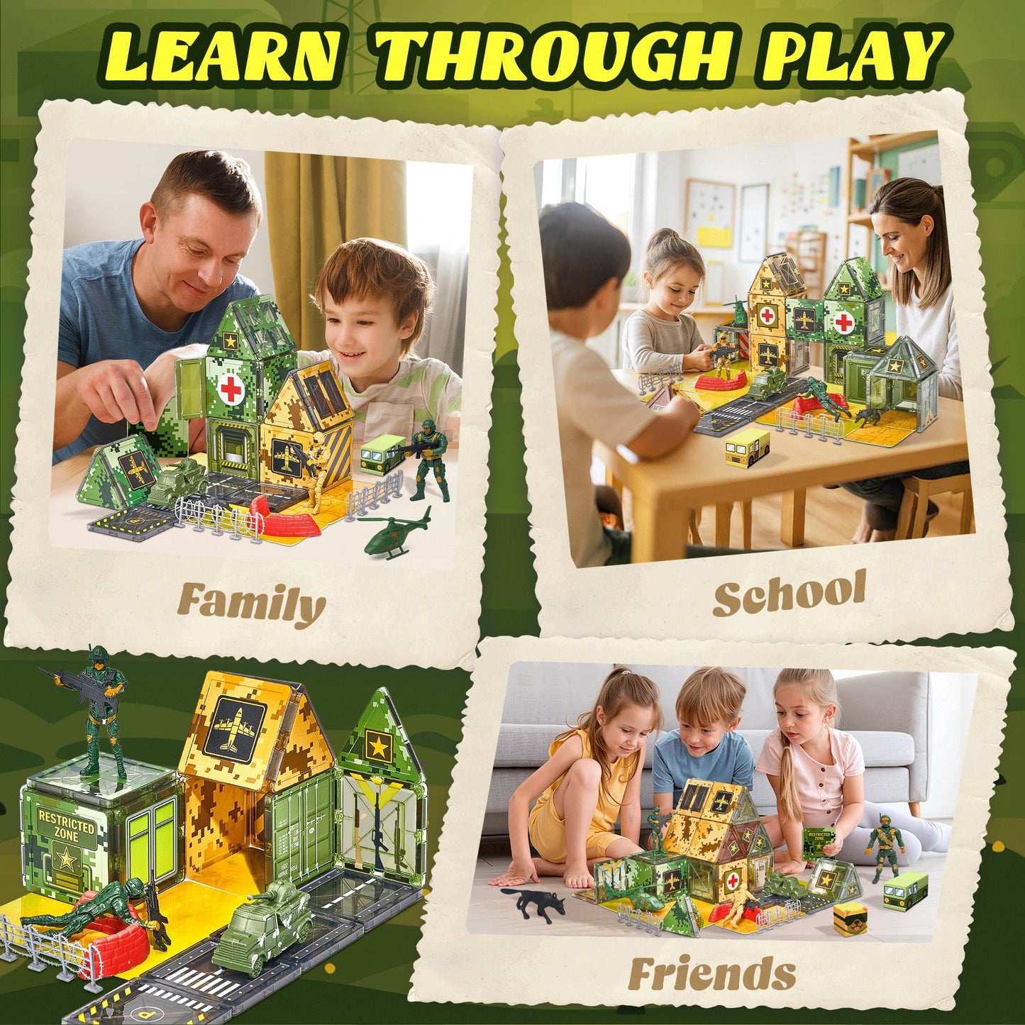TikTiles Magnetic Tiles Road Building Set – Military STEM Toys for Kids 3-8