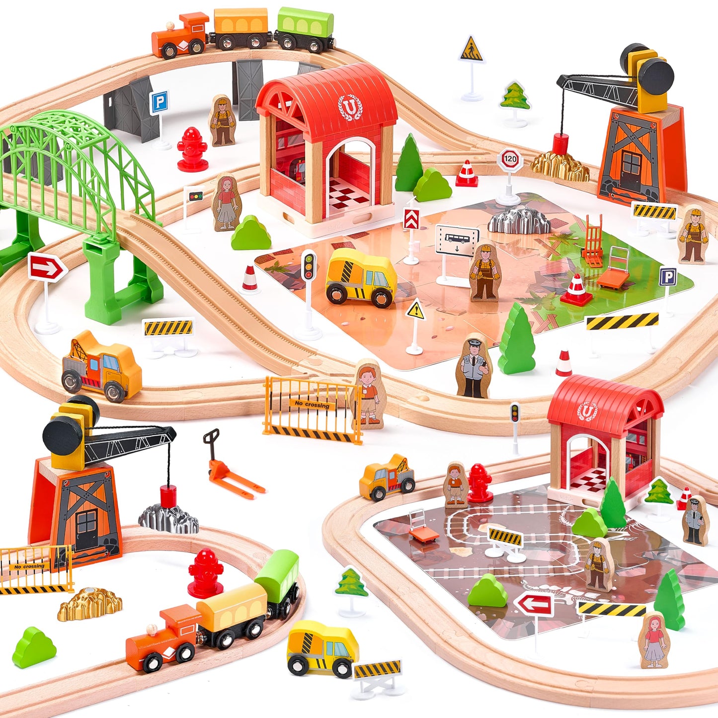 TikTiles Wooden Train Set 102-Piece – Double-Sided Tracks & Magnetic Crane