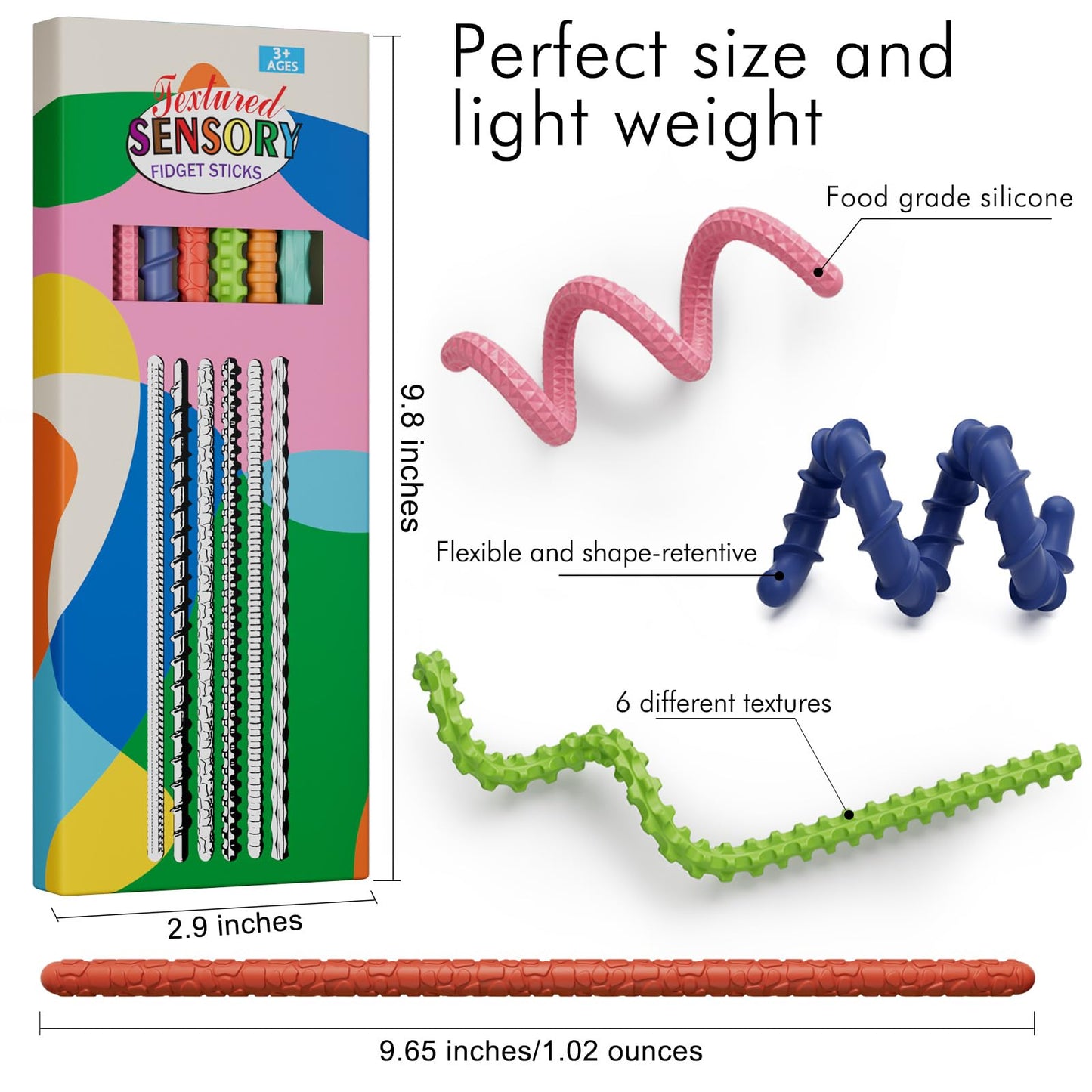 TIKWORK Sensory Fidget Toys – 6-Pack Flexible Fidget Sticks for Focus, Calm, and Portable Fun
