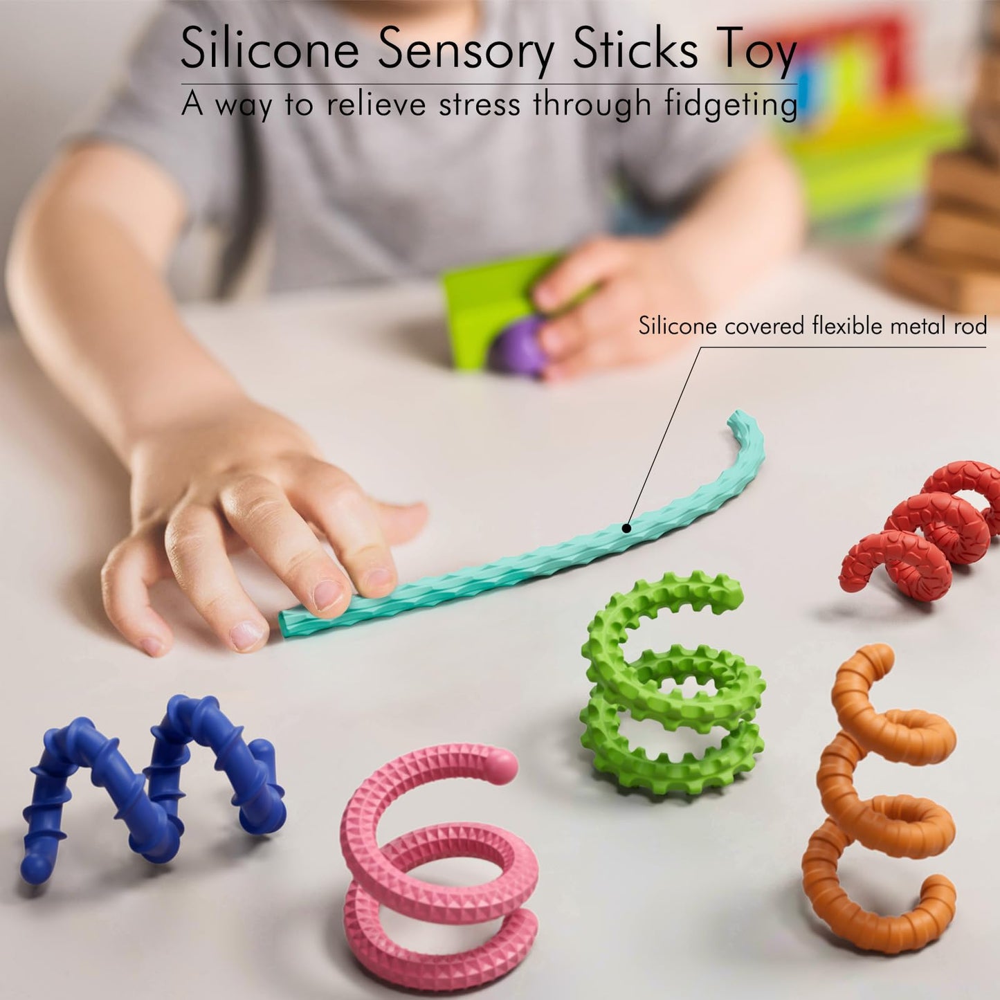 TIKWORK Sensory Fidget Toys – 6-Pack Flexible Fidget Sticks for Focus, Calm, and Portable Fun
