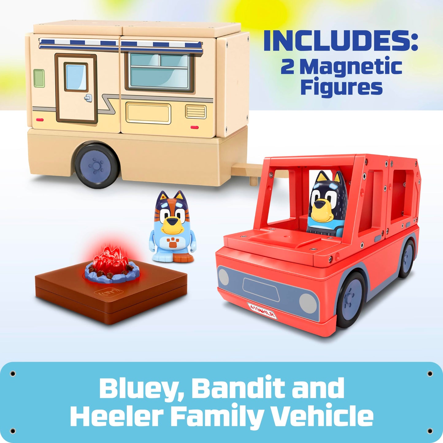 Tile Town Bluey Heeler Camper 13-Piece Magnetic Tile Playset | STEM Toys
