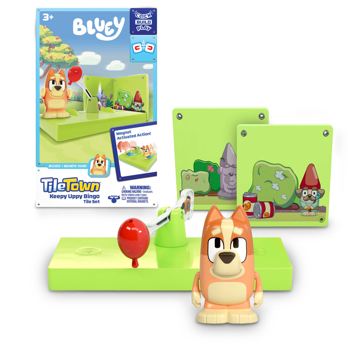 Tile Town Bluey Keepy Uppy Bingo 6-Piece Magnetic Tile Playset – Interactive STEM Toys