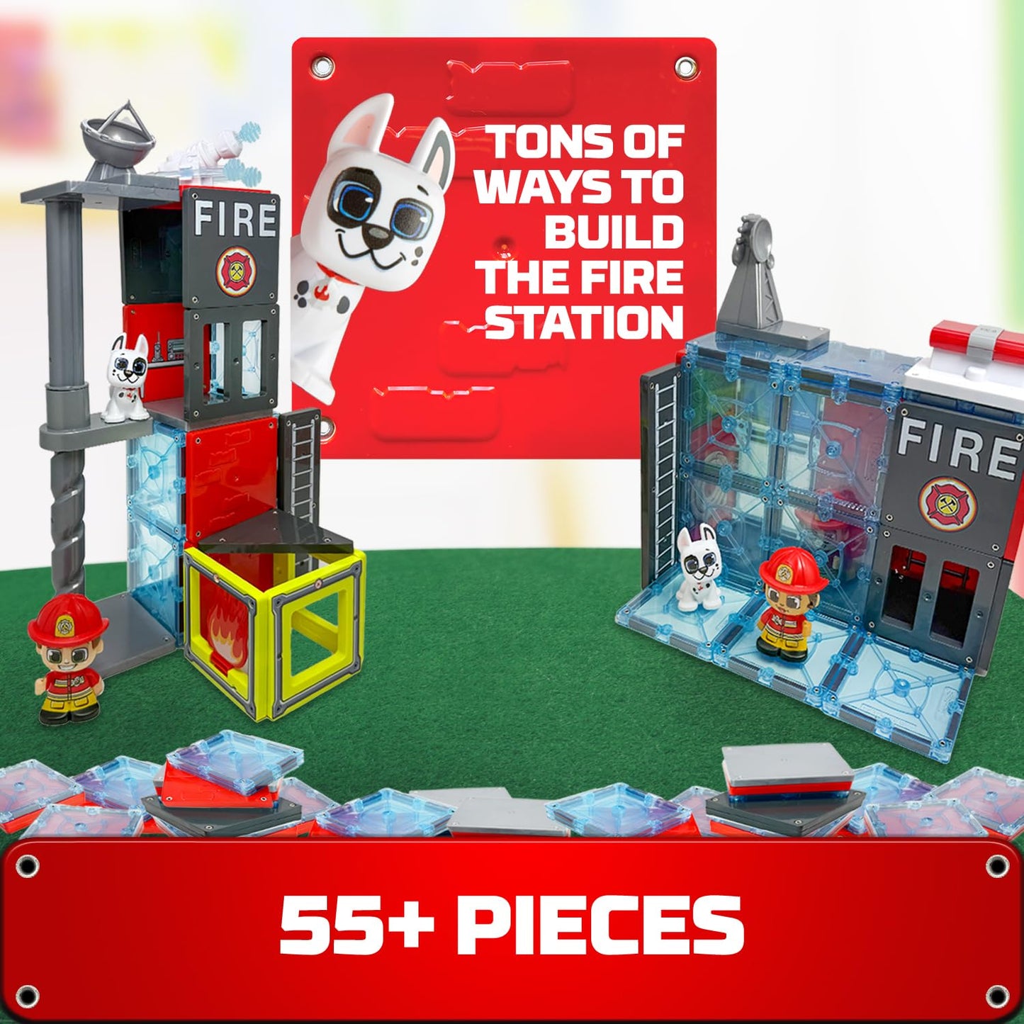 Tile Town Fire Station Magnetic Tiles Set – 66-Piece Kids Toy, Ages 3-6 | Amazon Exclusive