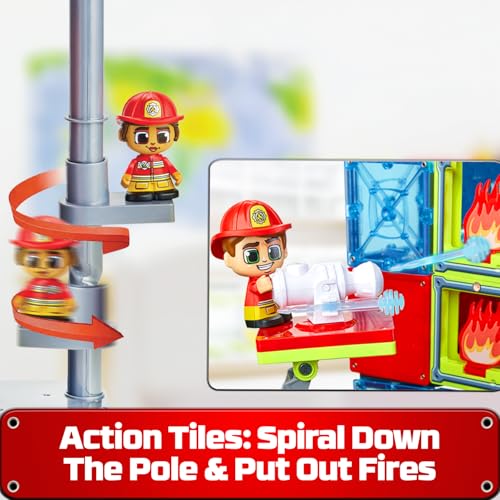 Tile Town Fire Station Magnetic Tiles Set – 66-Piece Kids Toy, Ages 3-6 | Amazon Exclusive