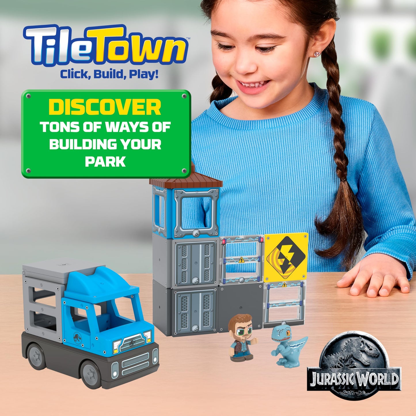 Tile Town Jurassic World Dino Escape Magnetic Tile Set, 22-Piece STEM Dinosaur Toy for Kids Aged 3–6
