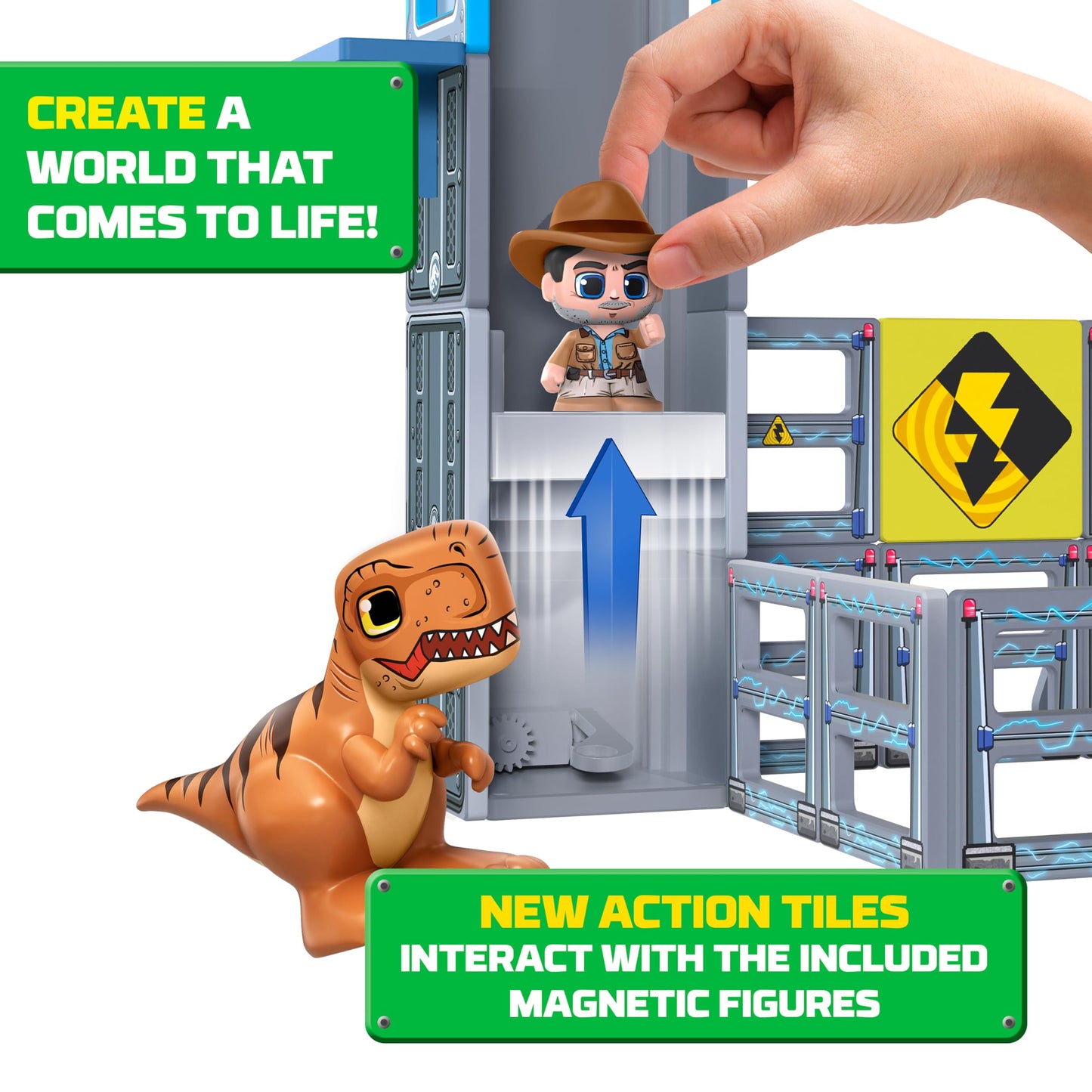 Tile Town Jurassic World Gate Escape Magnetic Tile Set – 84-Piece Dino STEM Toys