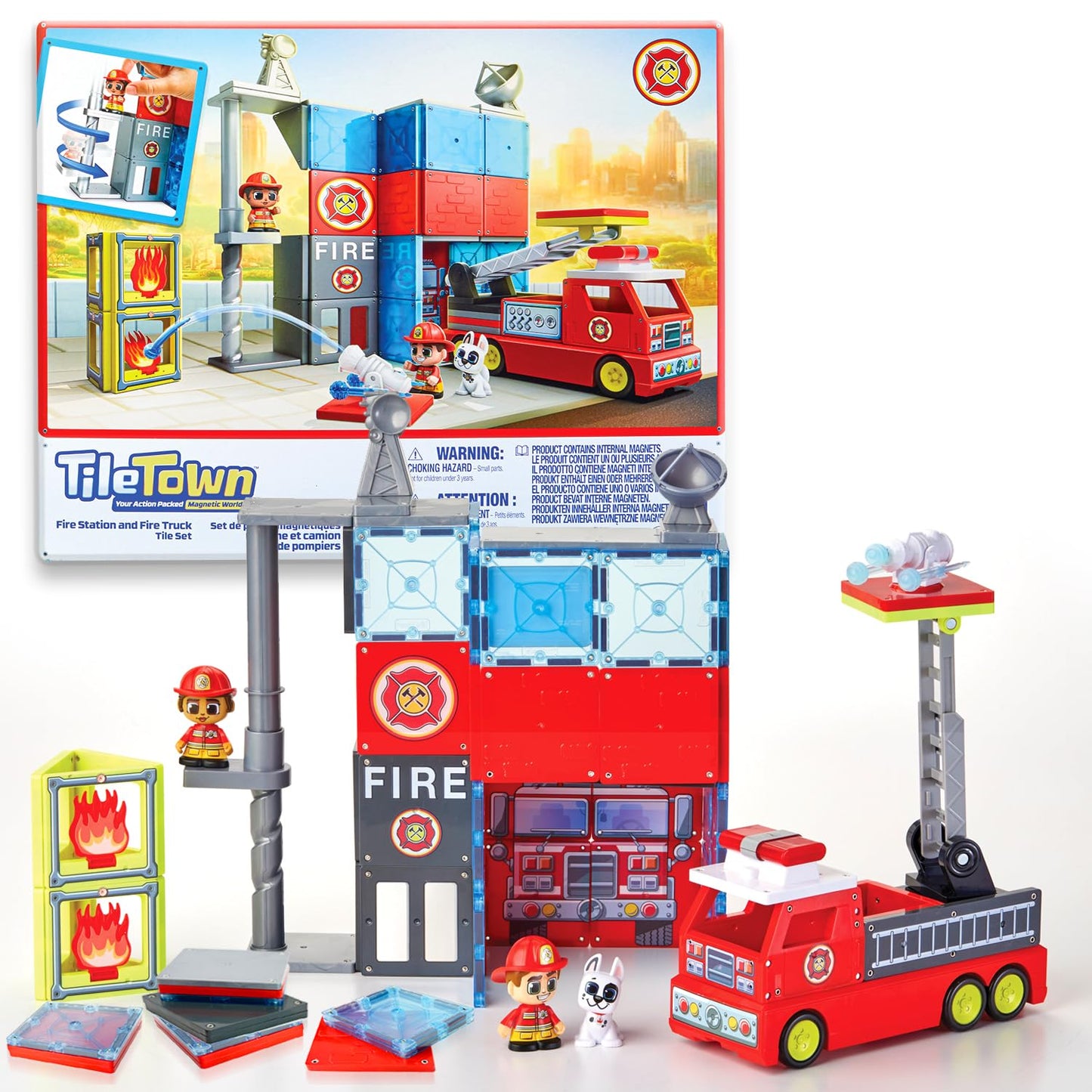 Tile Town Fire Station Magnetic Tiles Set – 66-Piece Kids Toy, Ages 3-6 | Amazon Exclusive