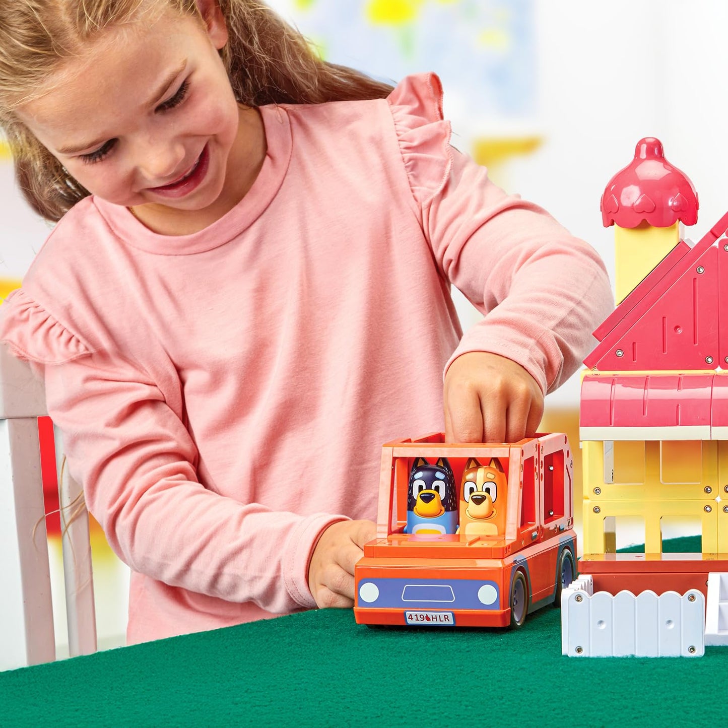 Tile Town Bluey Heeler Family Home Magnetic Tile Playset – 52-Piece STEM Tiles with Bluey & Bingo Figures