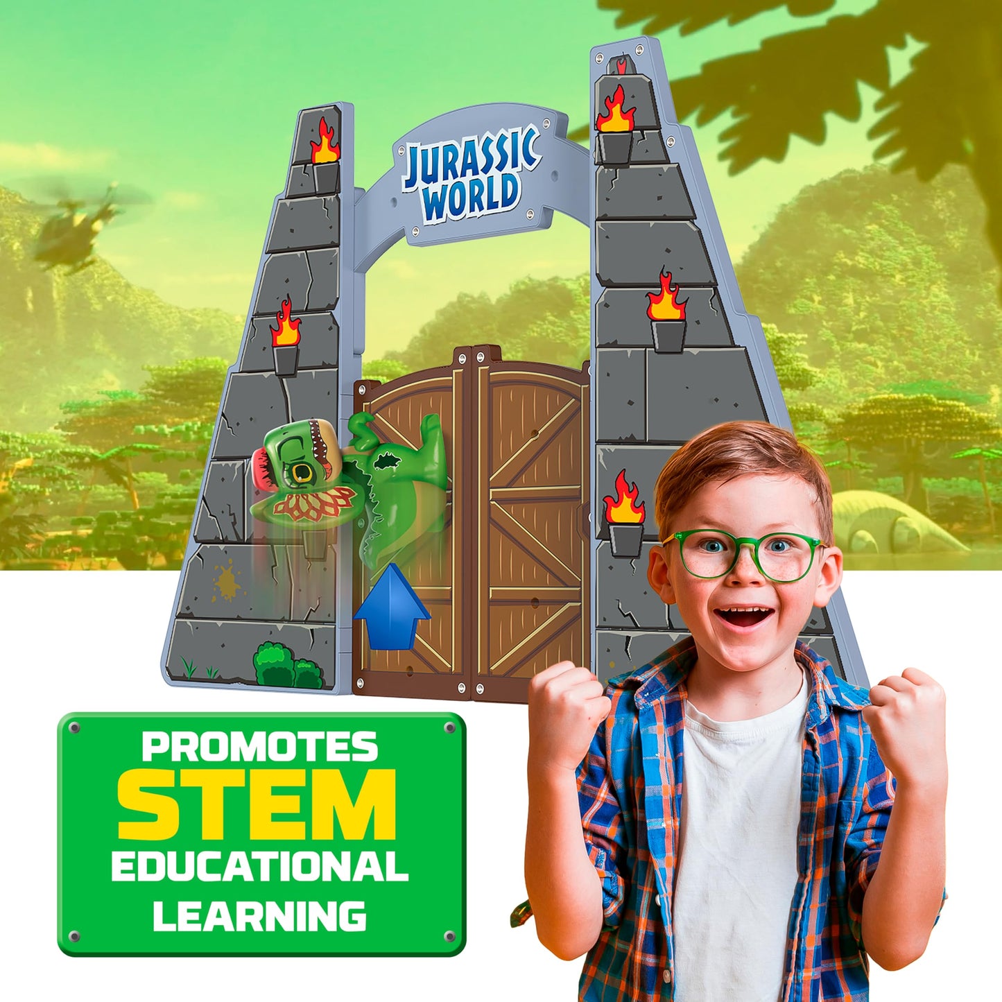 Tile Town Jurassic World Gate Escape Magnetic Tile Set – 84-Piece Dino STEM Toys