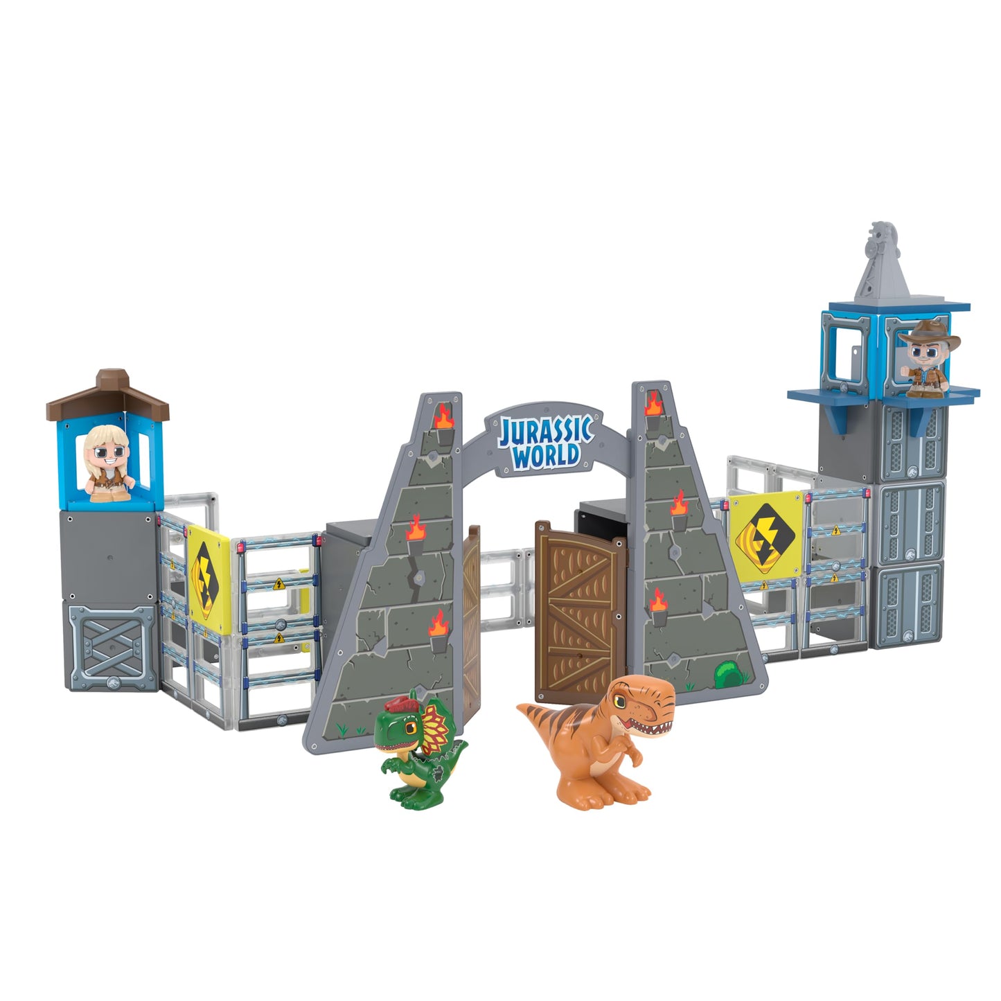 Tile Town Jurassic World Gate Escape Magnetic Tile Set – 84-Piece Dino STEM Toys