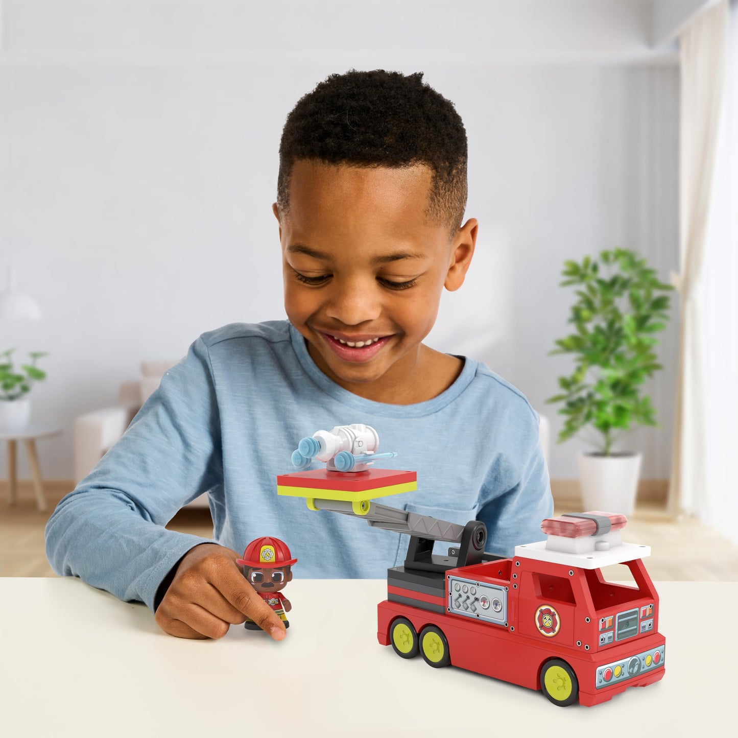 Tile Town Firetruck Magnetic Tile Set with Lights & Sounds – 18-Piece STEM Toy (Ages 3-5+)