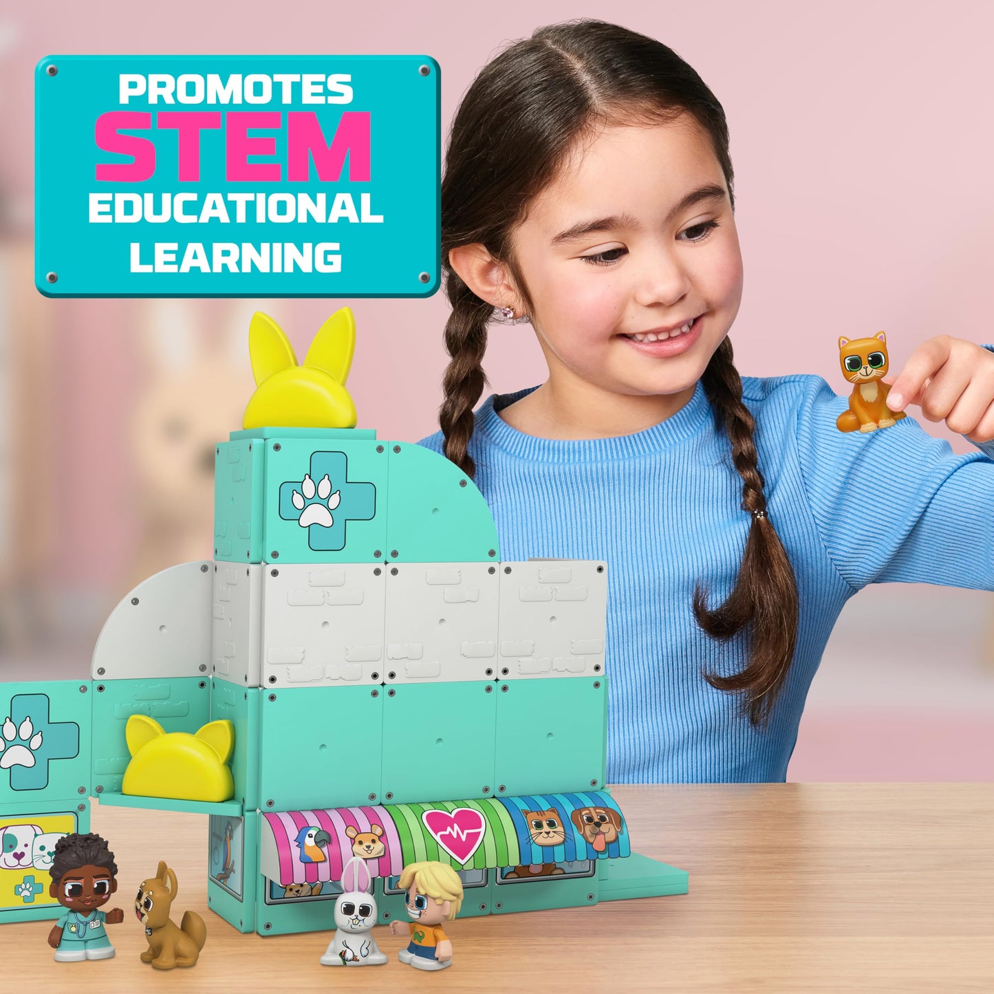 Tile Town Pet Vet Magnetic Tiles Set – 48-Piece with Sound & Lights, Ages 3-6