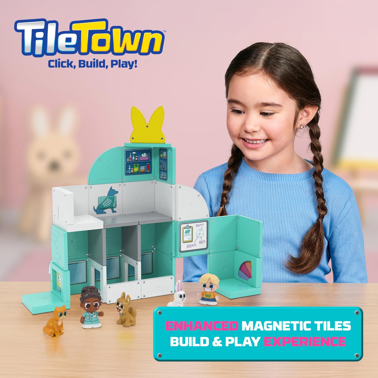 Tile Town Pet Vet Magnetic Tiles Set – 48-Piece with Sound & Lights, Ages 3-6