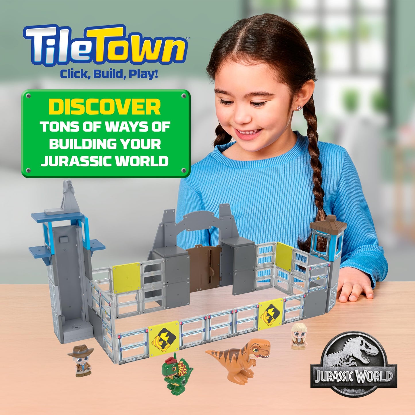 Tile Town Jurassic World Gate Escape Magnetic Tile Set – 84-Piece Dino STEM Toys