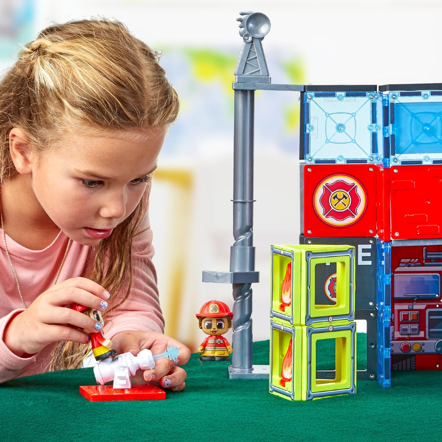Tile Town Fire Station Magnetic Tiles Set – 66-Piece Kids Toy, Ages 3-6 | Amazon Exclusive