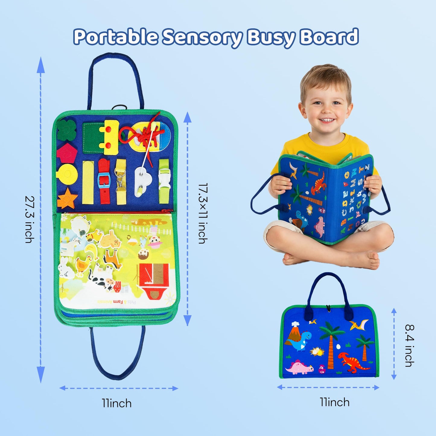 Tilhumt 8-in-1 Busy Book for Toddlers 1-3 | Montessori Felt Board with Travel Storage Bag