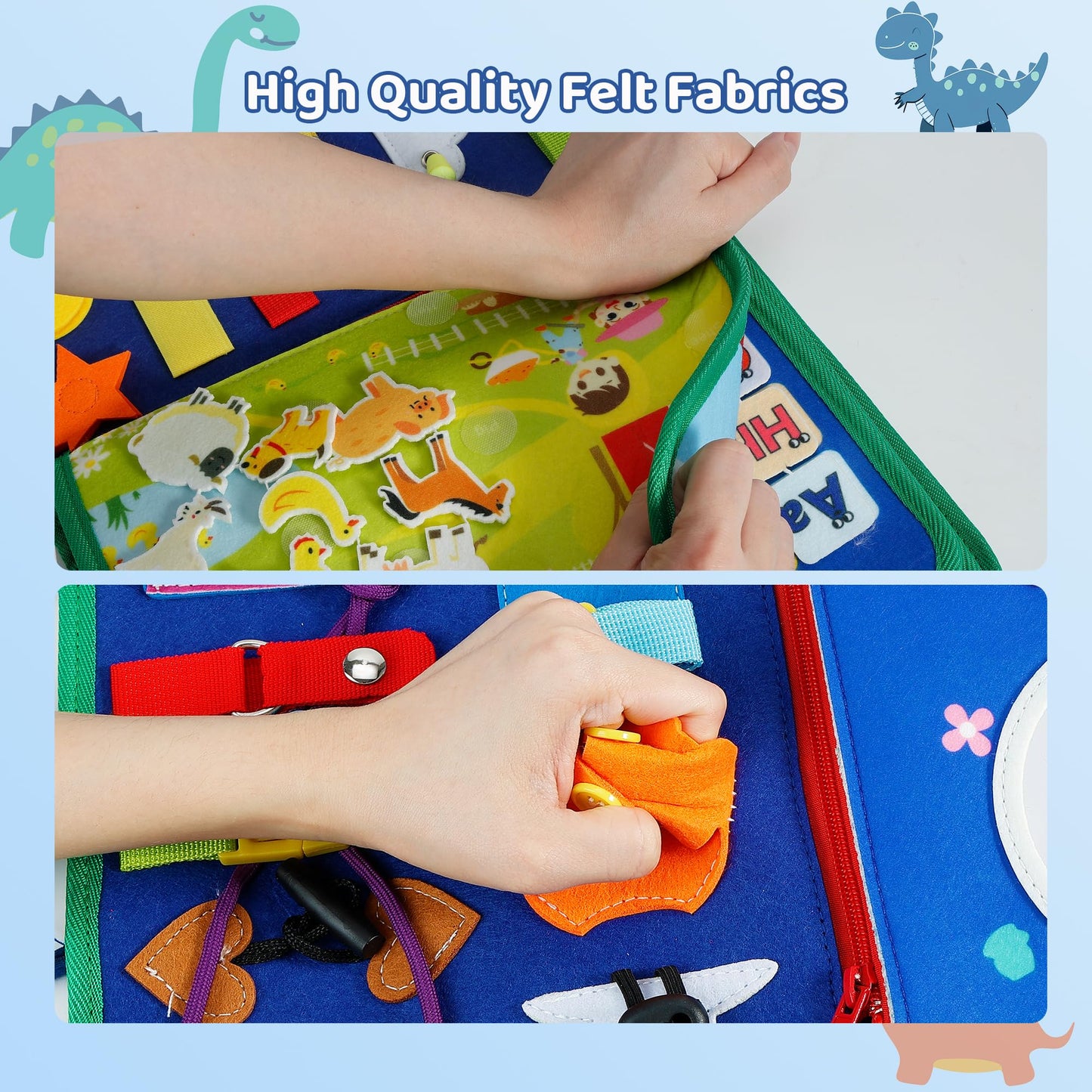 Tilhumt 8-in-1 Busy Book for Toddlers 1-3 | Montessori Felt Board with Travel Storage Bag